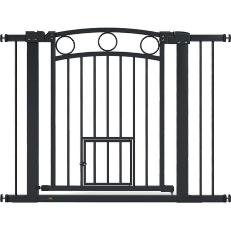 Cancelletto per animali con porticina per gatti, 77 cm, regolabile 76–104 cm, nero (1/5)