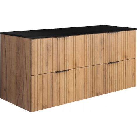 Rodan Waschbeckenunterschrank 120 cm, Braun Matt und Eiche, 46 x 120 x 57 cm, 2 Schubladen mit Soft-Close, feuchtraumgeeignet