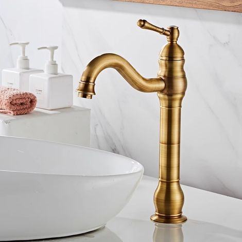Retro bathroom faucet, 360° swivel high spout, classic retro bathroom faucet, brass bathroom faucet, gold (1/5)