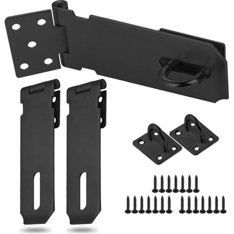 3 Pcs Padlock Hasp with Screws, Stainless Steel Door Lock, Hasp Latch for Cupboard Drawer Garage Door, Garden Gate, Tool Part (Black (Large Size)) (1/4)