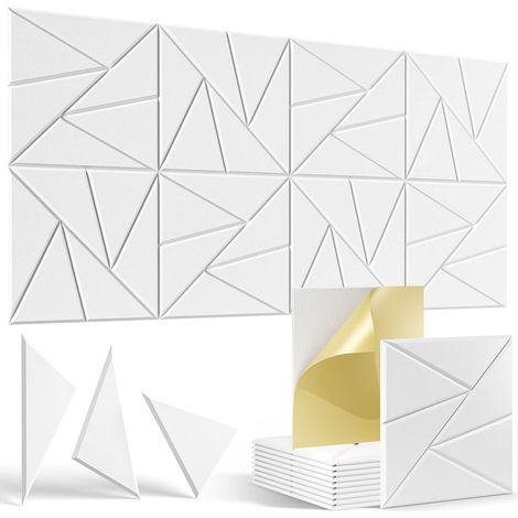 panneaux d'isolation acoustique et d'absorption auto adhésifs pour studio fibre haute densité 3030 12 pcs 0,9 cm Polyester Blanc (1/5)
