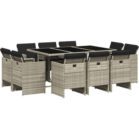 vidaXL Set Pranzo Giardino 11pz con Cuscini Grigio Chiaro Polyrattan (1/5)