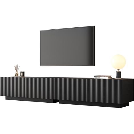 Meuble TV bas moderne avec façade ondulée, grand espace de rangement, ouverture par simple pression – meuble TV minimaliste pour salon (1/5)