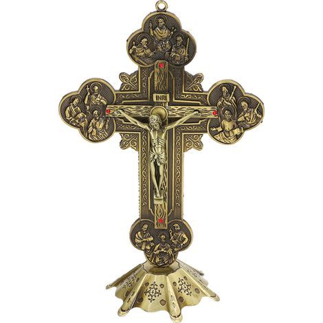 Antikes Bronzekreuz mit stabilem Sockel, Tischdekoration aus Metall, ideales Geschenk für Katholiken (1/5)