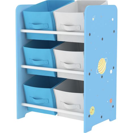 Étagère à livres pour enfants dès 3 ans, étagère à jouets avec 6 bacs en tissu non tissé, 43 x 30 x 60 cm, bleue (1/5)