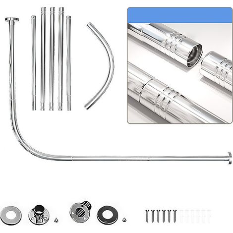 Barre de rideau de douche télescopique en acier inoxydable, Barre de support pour séparateur de pièce ,Réglable, 192-222 cm,Argent (1/4)