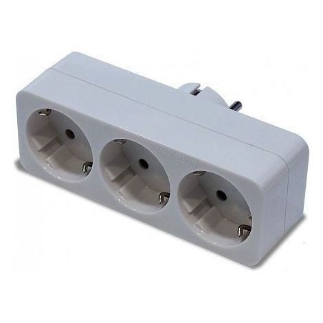 Adaptador triple Schuko TT frontal 16A  Blanco