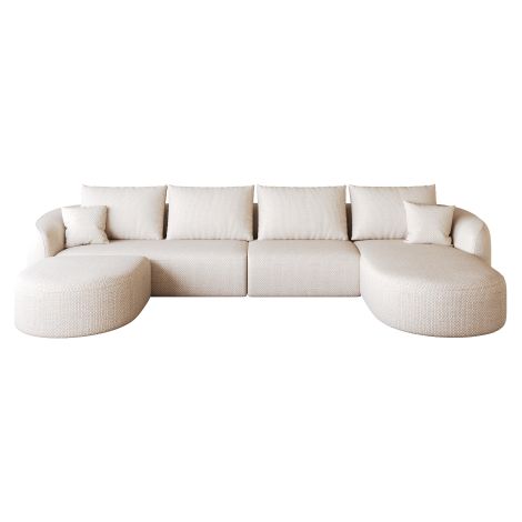 Canapé d’angle modulable 3 places 336 cm avec pouf, méridienne à droite, sans structure rigide, sans montage, blanc (1/5)