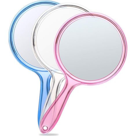 Lot de 3 Miroir à main, double face 1X/3X avec poignée, verre optique, pour voyage et table (1/5)