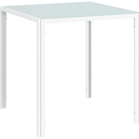 Table à manger carré pour 4 personnes en verre trempé, 75 x 75 x 75 cm, idéal pour cuisine et salle à manger, blanc. (1/5)