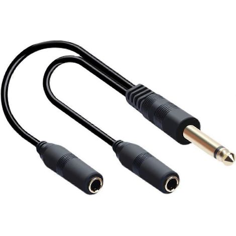 Câble adaptateur stéréo pour casque audio : prise mâle 6,35 mm vers double prise femelle 6,35 mm (1/4)