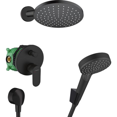 Hansgrohe Vernis Blend, set doccia all-in-1 con doccetta a 2 getti + braccio e soffione doccia da 20 cm, nero opaco (VernisBlendNoirMat-1) (1/5)