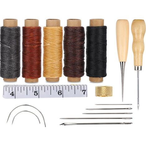 Lot DIY Couture Cuir Outillage Aiguille Dé à Coudre Mètre Rubalise Poinçon Set Accessoire (1/5)