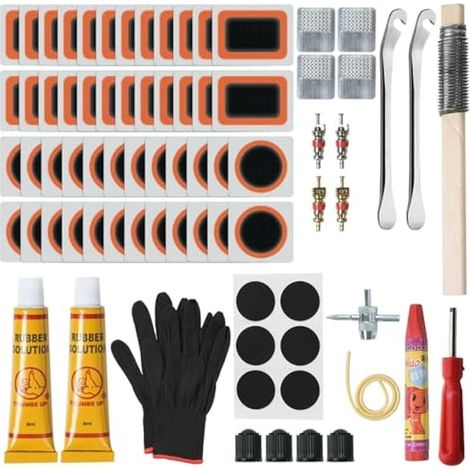 125-teiliges Fahrrad-Pannenset, Fahrradreifen-Reparaturset mit 102 Flicken, Notfallset für Fahrradschläuche, für Fahrräder, Mountainbikes und Schlauchboote. (1/5)