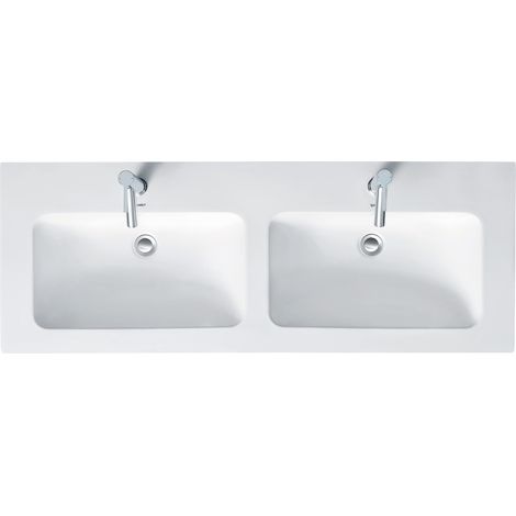 Double lavabo DU ME par Starck 1300mm, blanc mat, avec vidage, avec siphon, 1HL (1/4)