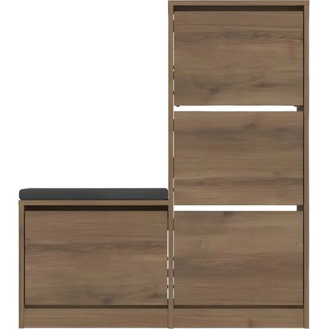 Scarpiera con panca a 4 ante a ribalta colore noce 105x26x118.5H Dude (1/4)