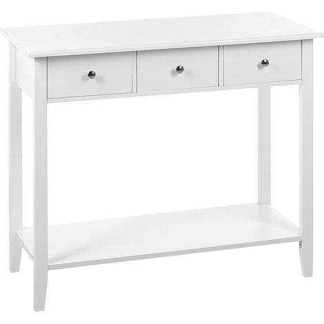 Consola blanca 90 x 40 cm MDF 3 cajones estante patas de madera recibidor Galva (1/5)