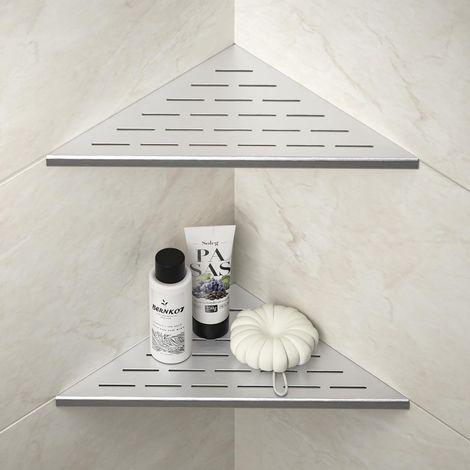 Lot de 2 étagères de Douche d'angle en Acier Inoxydable 304 pour Murs carrelés, étagère encastrée pour la rénovation de Salle de Bain (brossée, 305 mm) (1/5)