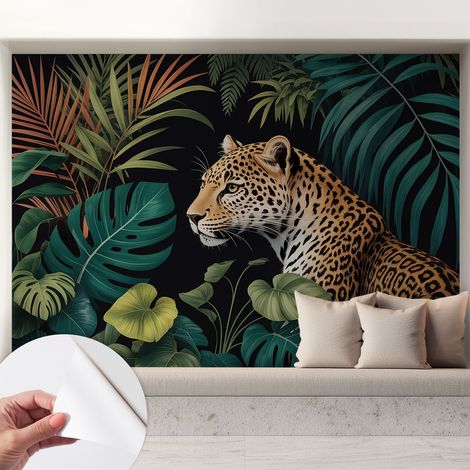 Tapete Selbstklebend - abwaschbar - trendige Wanddeko - elegant Fototapete Exotischer Leopard 208x146 cm (1/5)