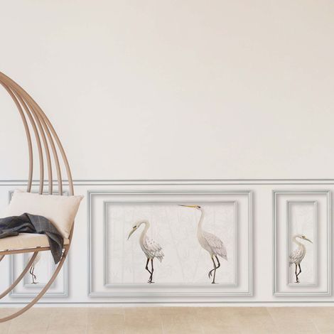 Papier peint trompe l'oeil Forêt de Bambous avec Hérons, 75x200cm, Boiserie Panoramique, Décoration Murale Intérieure (1/4)