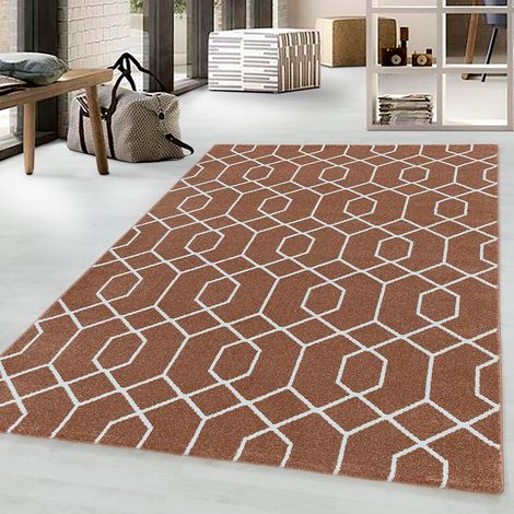 Tapis scandinave à courtes mèches graphique Huppe Orange 120x170 (1/5)