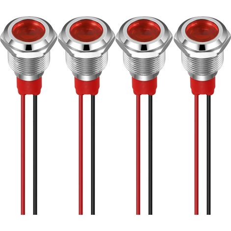 Voyant LED 12mm - 4 Pièces - Acier Inoxydable - Étanche IP65 - 12-24V - Rouge (1/5)