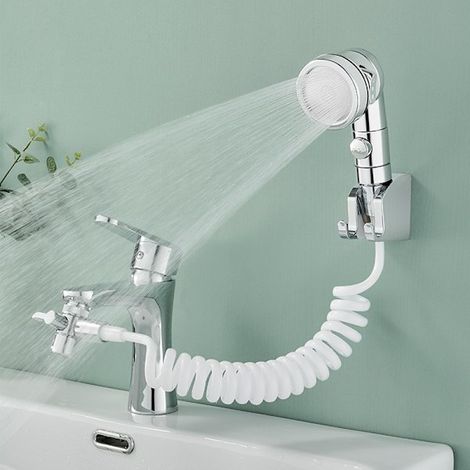 Ensemble de douchette pour lavabo, robinet de salle de bain, pommeau de douche à main avec 3 jets pour se laver les cheveux et se laver les mains. (1/5)
