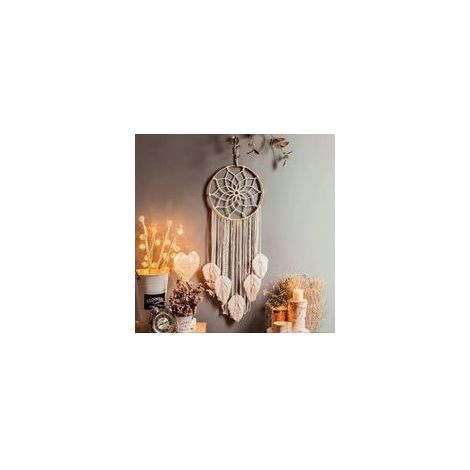 Attrape-rêves tissé macramé 90x25 cm – Décoration bohème artisanale – Plumes douces pour sommeil apaisant – Cadeau créatif (1/5)