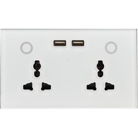 Prise universelle WiFi blanche avec panneau en verre trempé, prise USB intelligente à 2 trous, interrupteur mural, AC110-240V (1/5)