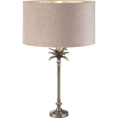 Lampada Da Scrivania Contemporanea Palma Ottone Velluto Rosa 1 Luce E27 (1/5)