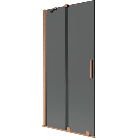 Mexen Velar mampara de ducha de 2 paneles deslizantes 95 x 150 cm, grafito, cobre cepillado - 896-095-000-41-65 (1/2)