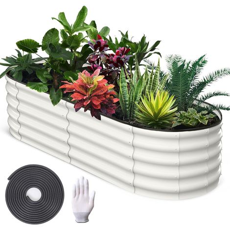 Carre Potager Exterieur en Acier Galvanise 180x90x30 cm Blanc Jardiniere Surelevee Sans Fond pour Legumes et Fleurs (1/5)
