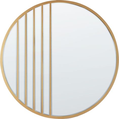 Espejo de pared moderno marco de MDF forma redonda con ganchos dorado Coust