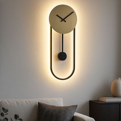 LED Wanduhr Wandleuchte Uhr Analog mit Beleuchtung Backlight goldfarben, Acryl, Metall, 16W 695lm warmweiß, BxHxT 22x58x5,5 cm