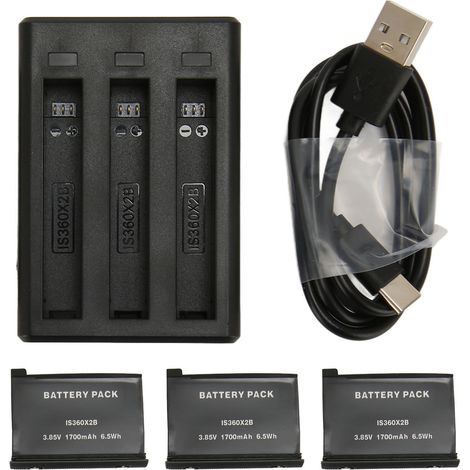 Chargeur Hub 3 Canaux + 3 Batteries 1700mAh pour Appareil Photo, Lot de Remplacement avec Câble Type C (1/5)