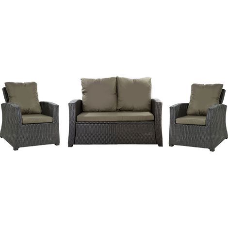 Set coussins pour salon de jardin résine tressée 4 places, coussins pour canapé 130x50x7cm, coussins pour fauteuil de jardin 2x50x56cm Vert (1/5)