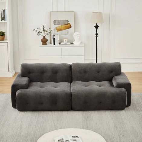 Canapé Cloud 2 places– Chenille Gris–Accoudoirs larges et capitonnage–Respiration et soutien ergonomique–224x104x66 cm (1/5)