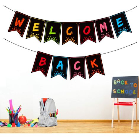 Bannière de bienvenue pour la décoration de classe, banderole de bienvenue pour tableau d'affichage, fanions colorés pour tableau noir, fournitures scolaires pour enseignants. (1/5)