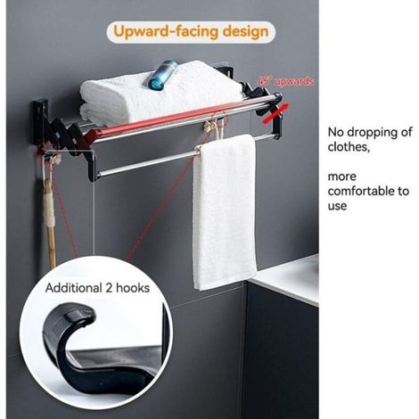 Porte-serviette mural extensible - Unbrand - Extensible 40 cm - Acier inoxydable antirouille (1/5)