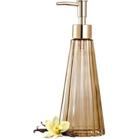 Distributeur de savon en verre vintage élégant, distributeur de savon, désinfectant, shampoing avec pompon, décor de ferme rustique, accessoires de salle de bain (ambre) (1/4)