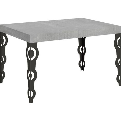 Table rectangulaire extensible orientale 6 à 18 personnes L 130 à 390 cm gris béton et pieds métal anthracite Kazay (1/5)