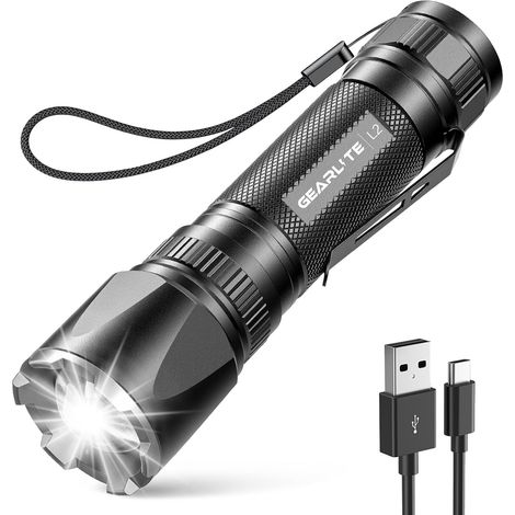 Lampe Torche Rechargeable, 3000LM Mini Lampe de Poche Tactique LED Ultra Puissante Rechargeable Zoomable avec 3 Modes D'éclairage, IP65 Étanche Longue Portée LED Flashlight pour Campin, Vert (1/5)