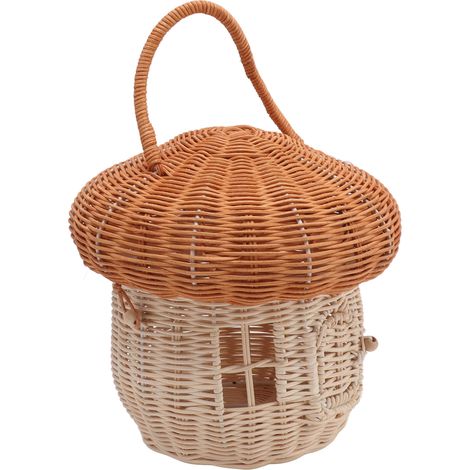 Panier Tressé en Rotin Artisanal Naturel Vintage Forme Champignon Décoratif pour Accessoires Photo Portable (1/5)