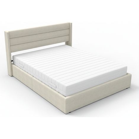 HOME DELUXE LED Bett – 160 x 200 cm, Beige  Polsterbett mit Beleuchtung & Matratze, inkl. Stauraum  LED Bett, Modisches Bett, Gemütliches Bett, Home Deluxe Bett