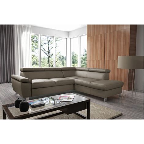 Canapé d'angle convertible en cuir italien de luxe 5 places LUTECIA avec coffre, taupe, angle droit (1/5)