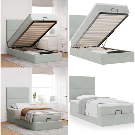 vidaXL Ottoman-Bett mit Matratzen Hellgrau 90x190 cm Samt (1/5)