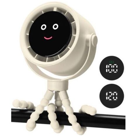 Ventilateur portable pour poussette avec écran LCD, 5 vitesses, clip trépied pour poussettes, sièges auto, fauteuils roulants, chambres et voyages, noir (1/5)