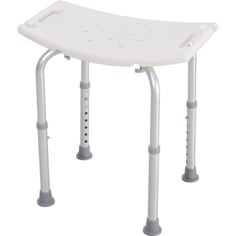 Homcom – Tabouret de douche réglable en aluminium – Assise en polyéthylène – Antidérapant – Dimensions 50l x 36P x 39,5-56,5H cm – Charge 135 kg