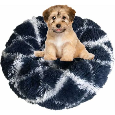 Dog Basket Round Cat Basket Fluffy Pet Bed Cushion Soft and Comfortable, Warm, Waterproof, Non-slip and Washable Dog Cushion Suitable for Cats, Dogs navy blue 40 (1/5)