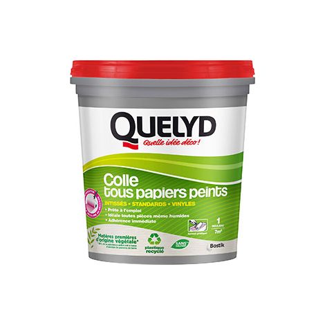 Quelyd Colle Tous Papiers Peints Avec Indicateur Coloré en Pâte – Prête à l'Emploi – Papiers Peints Intissés, Standards, Vinyles et Spéciaux – Sans Solvant – Seau de 1 Kg, Rose